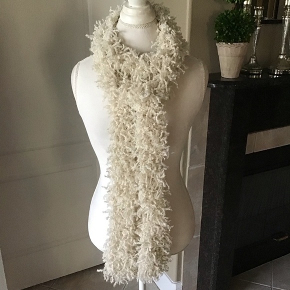 Eyelash Yarn Ivory Scarf Boa LONG 4x90” Maxi Boho Hippie Fringe Rockstar Style - Picture 3 of 14